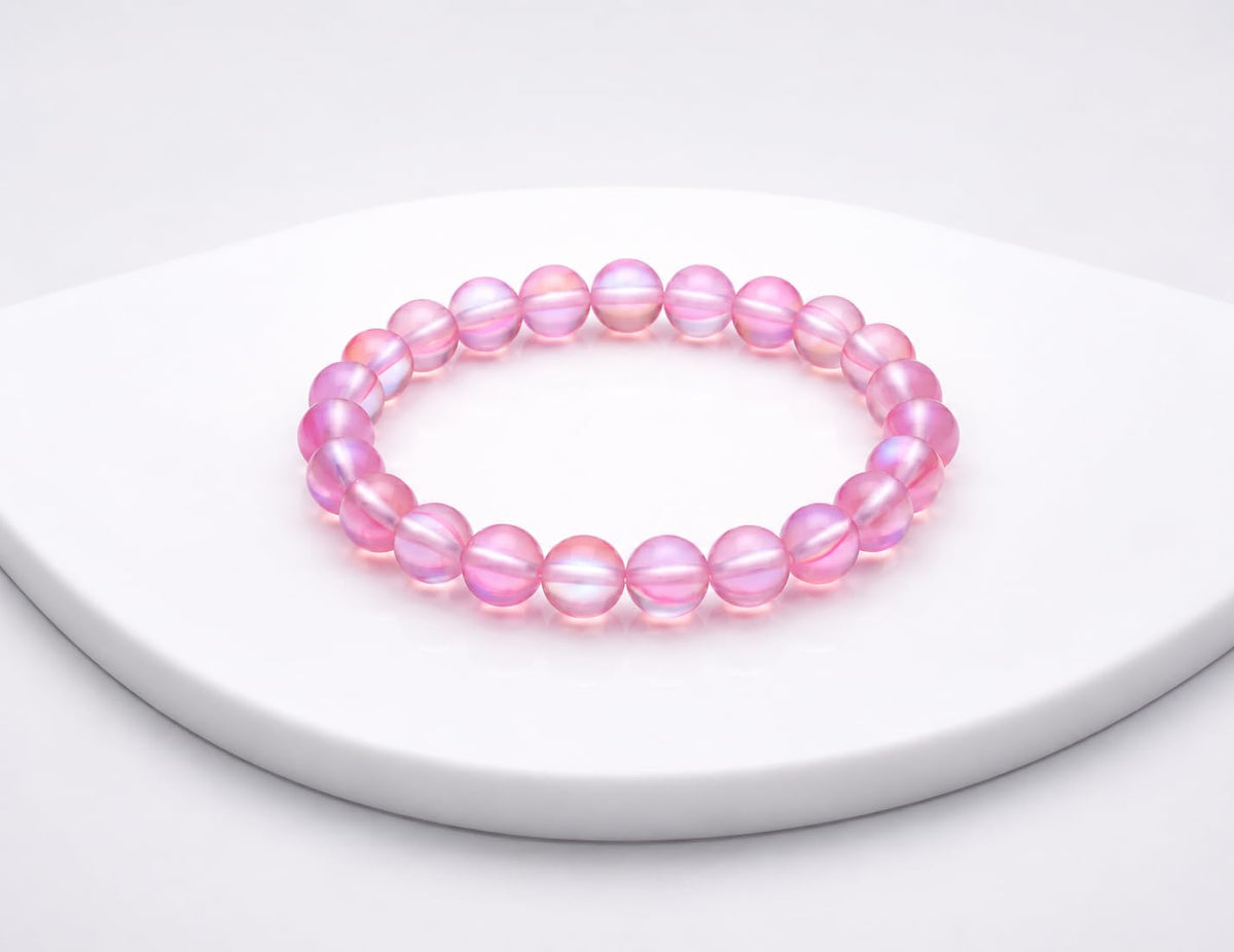 Natural Aura Quartz Crystal Beaded Bracelet for Men & Women | 8mm Pink Gemstone Stretch Band | Unisex Healing Stone Jewelry for Meditation, Yoga, dharmastu & Daily Wear