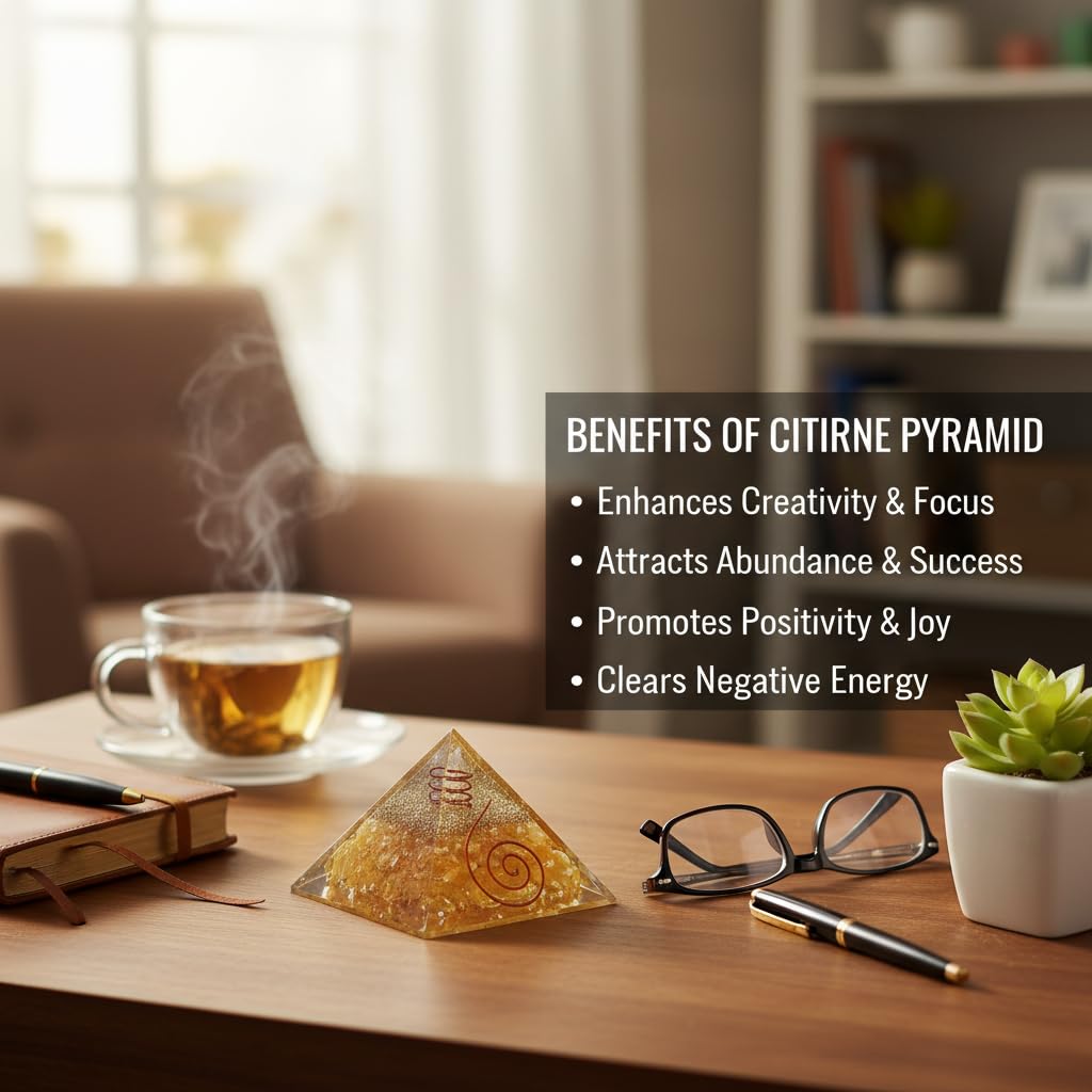 Citrine Pyramid 2 Inch | Natural Healing Stone for Love, Emotional Healing & Heart Chakra | Vastu Energy Decor for Home, Office, Meditation & Spiritual Spaces