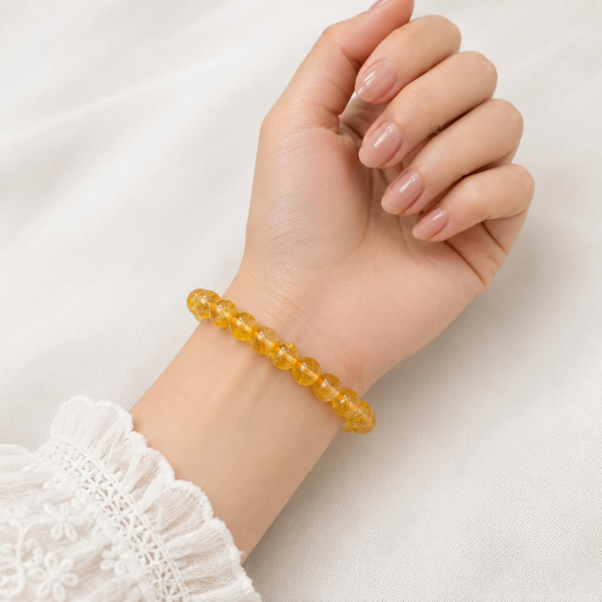 Natural Citrine Bracelet for Men & Women | Certified 8mm Round Beads | Original Yellow Citrine Crystal Stone | Stretch Healing Bracelet for Wealth, Prosperity & Positive Energy