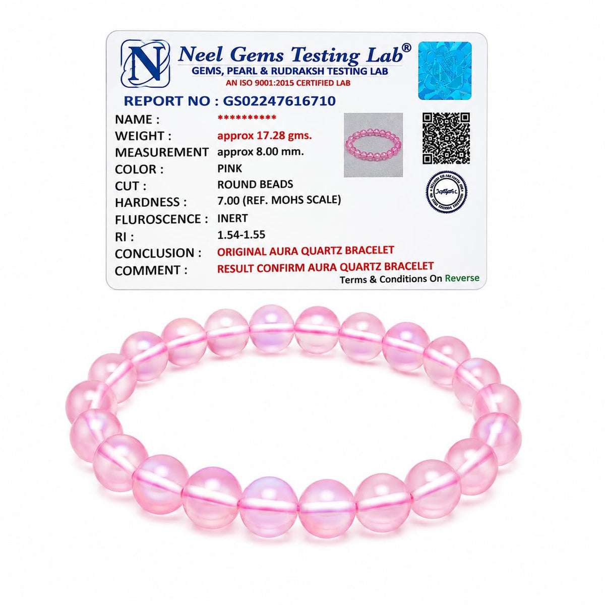 Natural Aura Quartz Crystal Beaded Bracelet for Men & Women | 8mm Pink Gemstone Stretch Band | Unisex Healing Stone Jewelry for Meditation, Yoga, dharmastu & Daily Wear