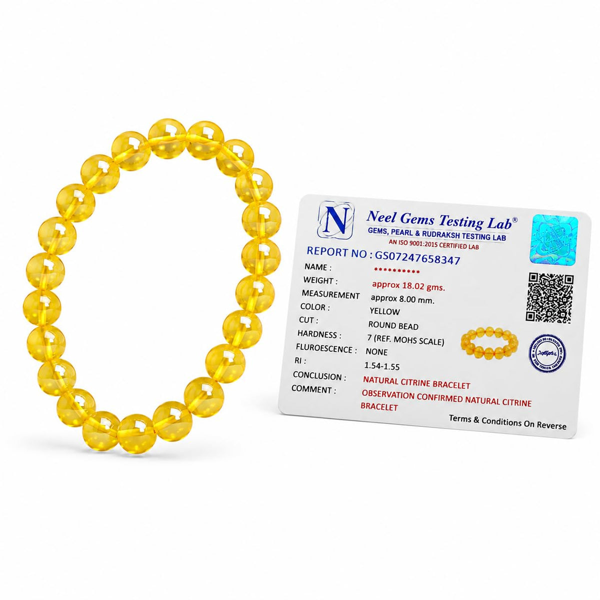 Natural Citrine Bracelet for Men & Women | Certified 8mm Round Beads | Original Yellow Citrine Crystal Stone | Stretch Healing Bracelet for Wealth, Prosperity & Positive Energy