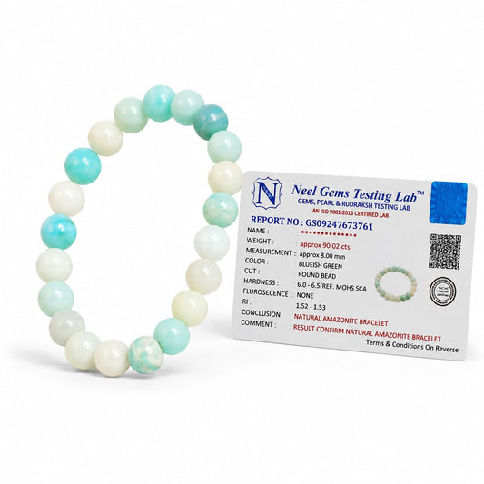 Dharmastu Natural Amazonite Bracelet for Women & Men | 8mm Certified Natural Gemstone Crystal Beads | Healing Crystal Bracelet for Peace, Good Luck, Prosperity, Focus, Meditation & Daily Wear (Color : Green)
