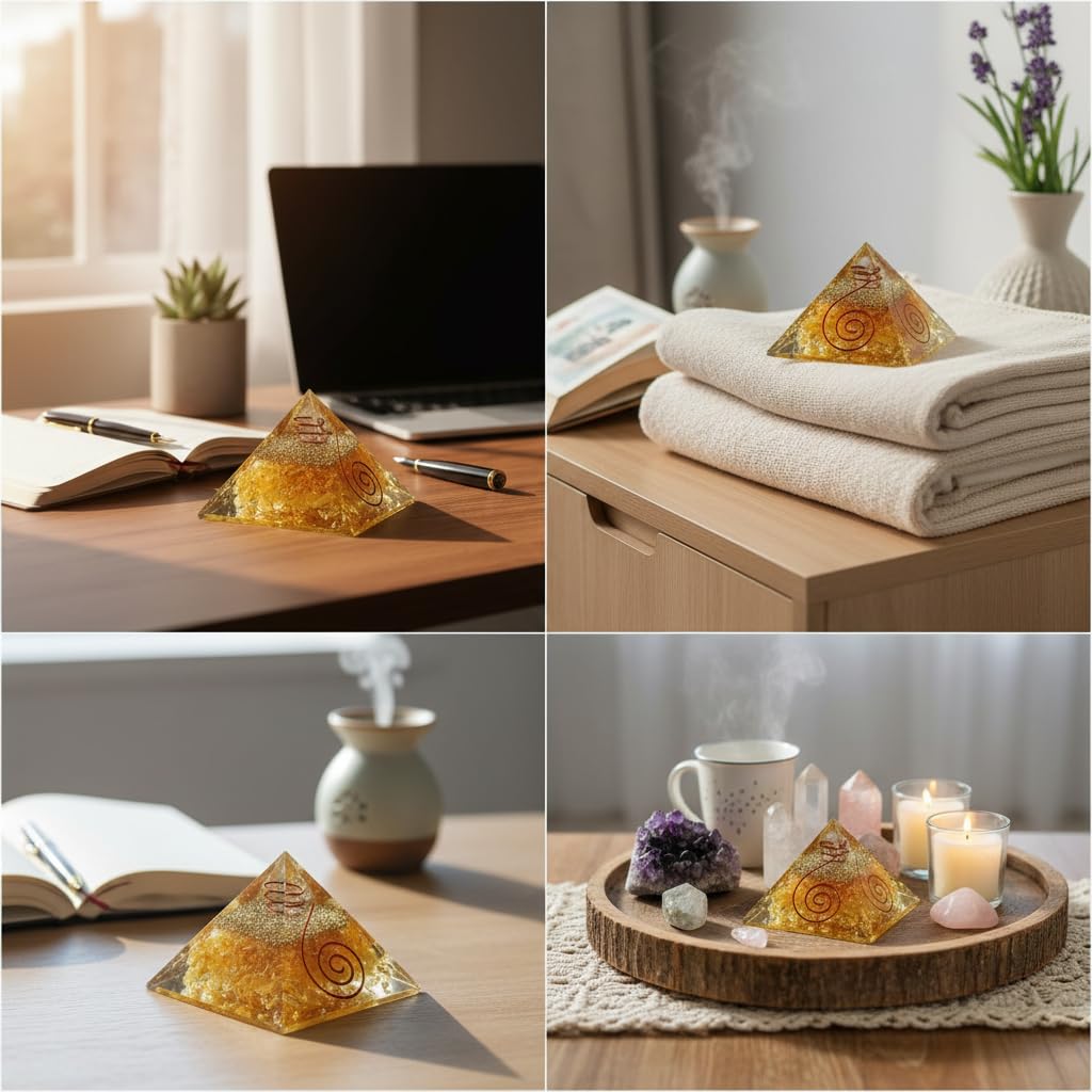 Citrine Pyramid 2 Inch | Natural Healing Stone for Love, Emotional Healing & Heart Chakra | Vastu Energy Decor for Home, Office, Meditation & Spiritual Spaces