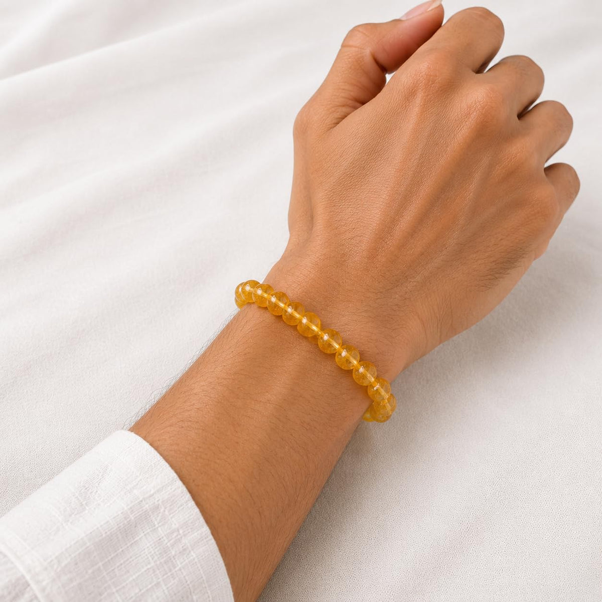 Natural Citrine Bracelet for Men & Women | Certified 8mm Round Beads | Original Yellow Citrine Crystal Stone | Stretch Healing Bracelet for Wealth, Prosperity & Positive Energy