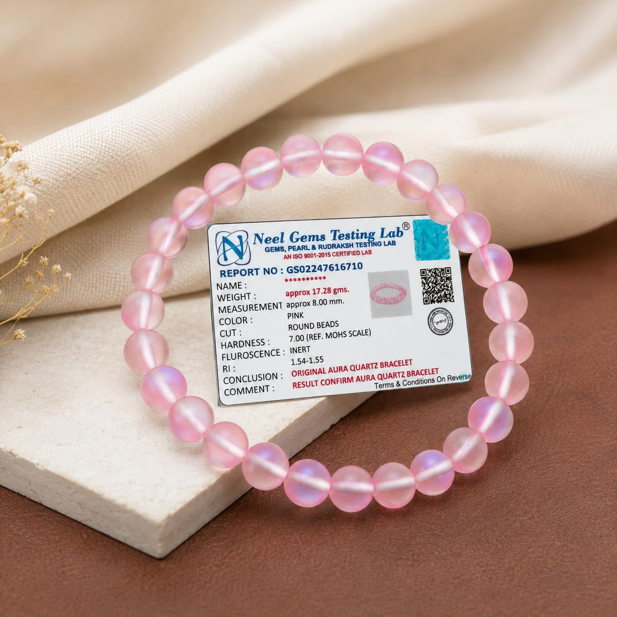 Natural Aura Quartz Crystal Beaded Bracelet for Men & Women | 8mm Pink Gemstone Stretch Band | Unisex Healing Stone Jewelry for Meditation, Yoga, dharmastu & Daily Wear