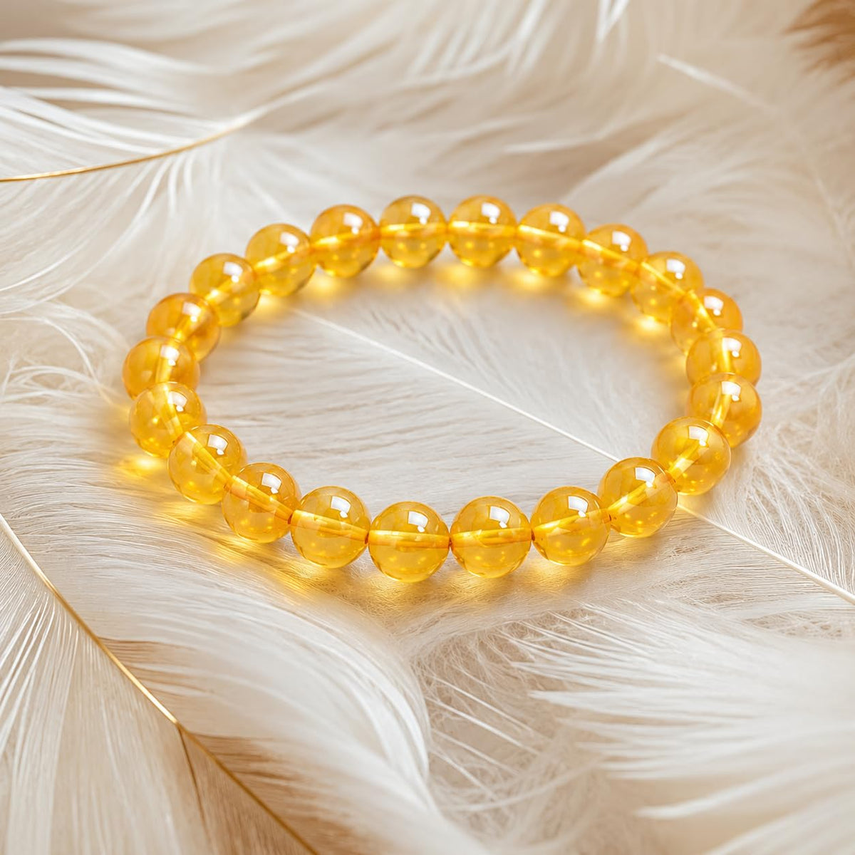 Natural Citrine Bracelet for Men & Women | Certified 8mm Round Beads | Original Yellow Citrine Crystal Stone | Stretch Healing Bracelet for Wealth, Prosperity & Positive Energy